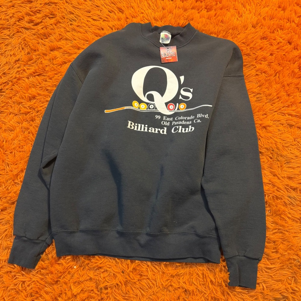 Vintage Fruit of the Loom Q's Billiard Club Pasadena Sweatshirt Black XL